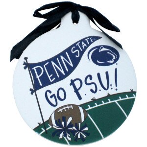 ornament with Penn State pennant, Go PSU, and football on field